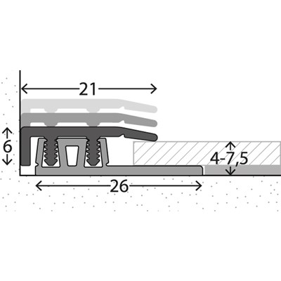 Afbeelding van Afsluitprofiel (N) PVC 324, 21mm Edelstaal-Mat 4-7,5mm 270cm
